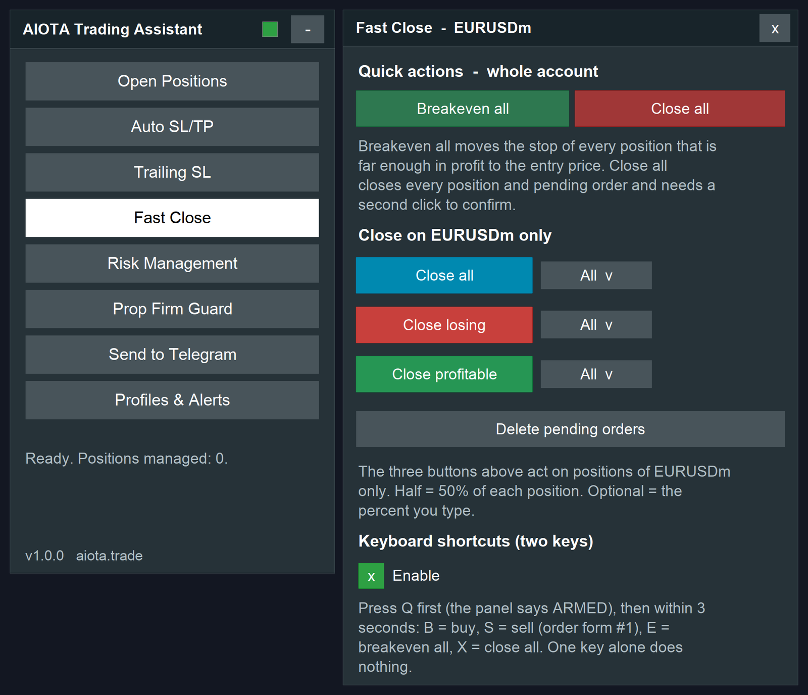 fast close in metatrader