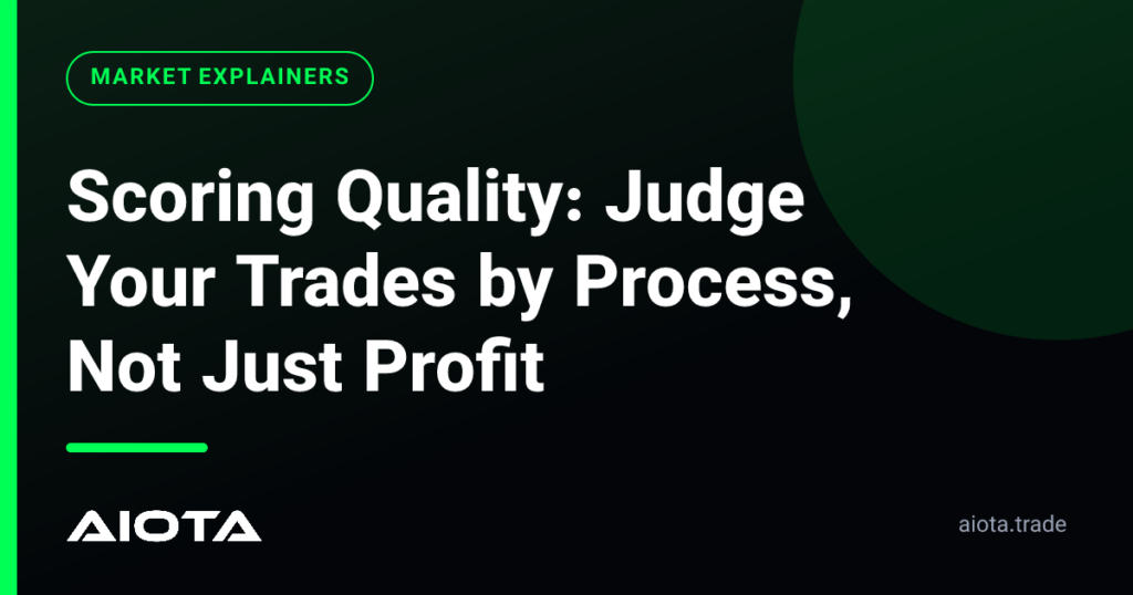 Scoring Quality concept showing process evaluation versus outcome evaluation in trading